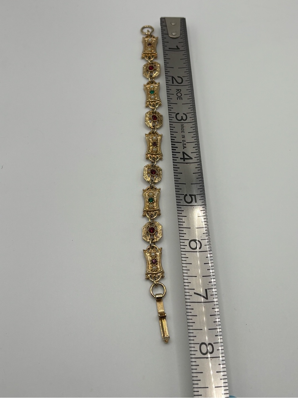 Sarah Coventry Minuet Link Bracelet 1972 Gold Tone Victorian Revival Multi Gem - Picture 5 of 8